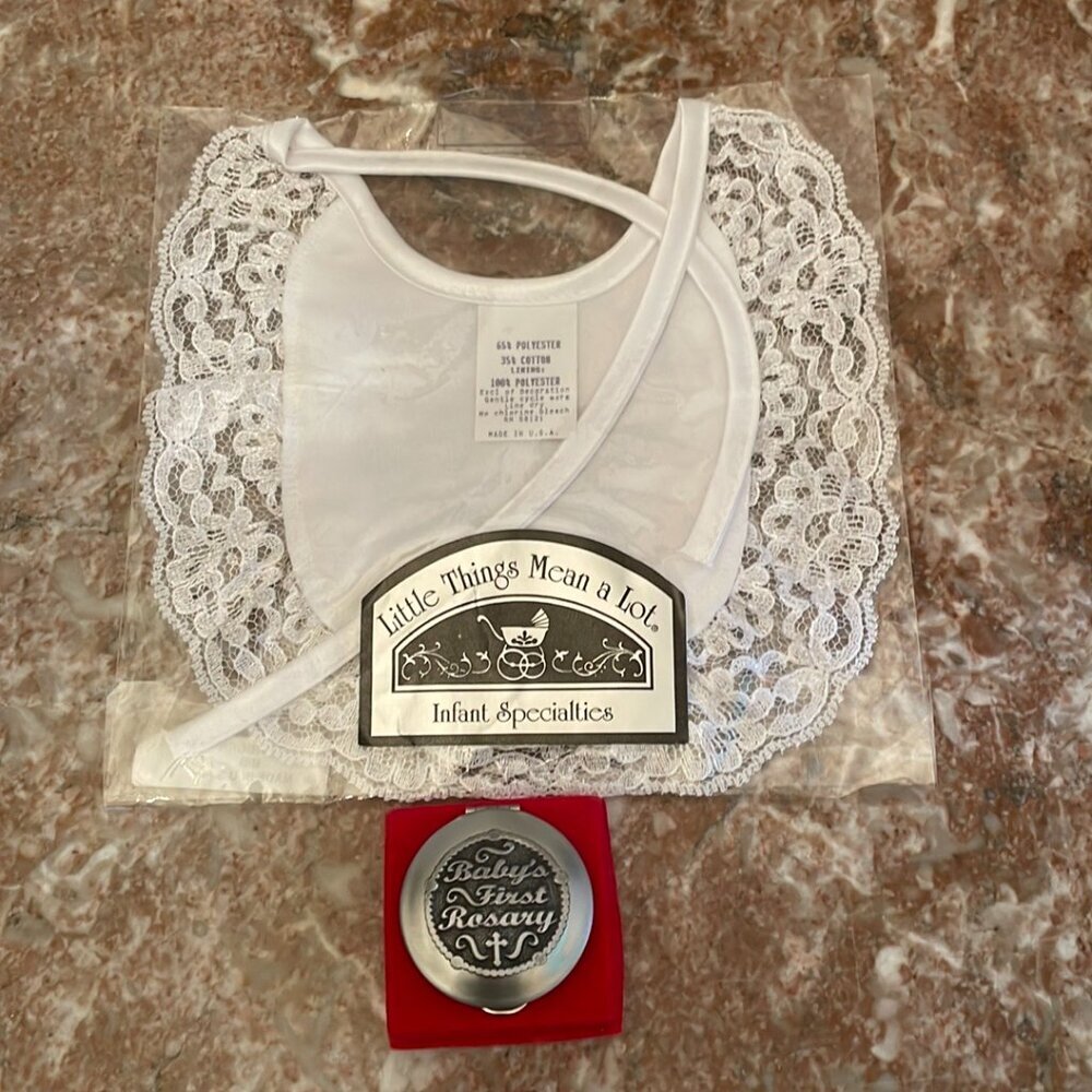 Newborn Christening Bib and Rosary Set